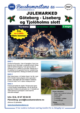 Julemarkedstur, Gøteborg-Liseberg-Tjolöholm-2023